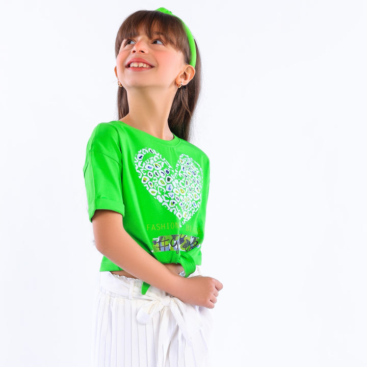 Girls' Leopard Heart Graphic Print Knot T-Shirt