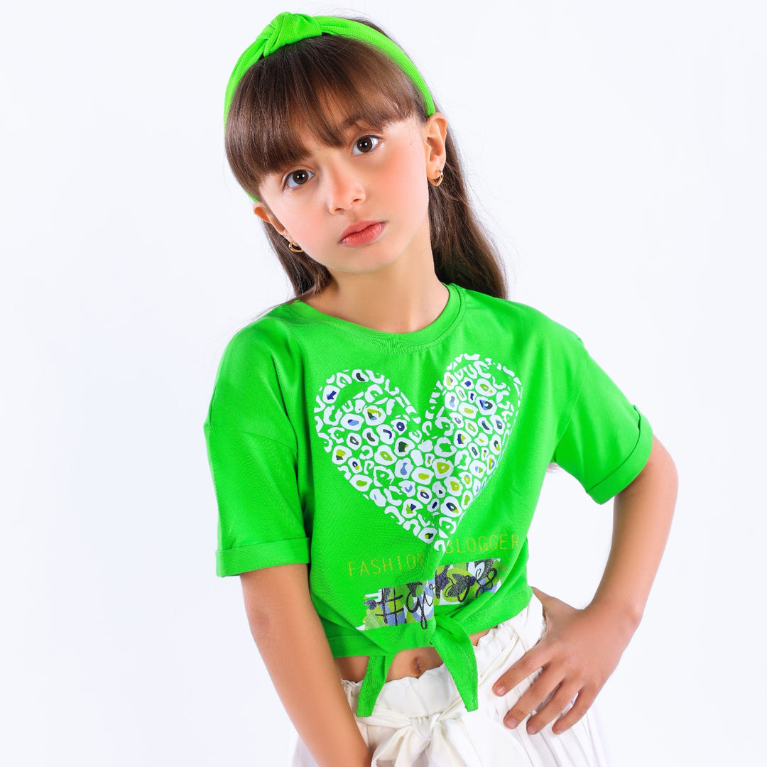 Girls' Leopard Heart Graphic Print Knot T-Shirt