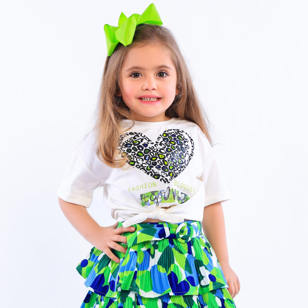 Girls' Leopard Heart Graphic Print Knot T-Shirt