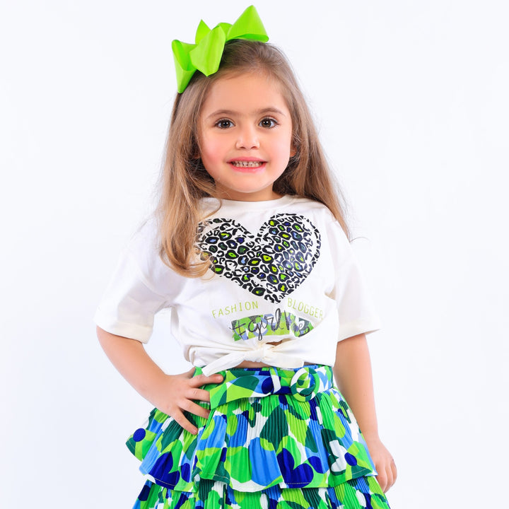 Girls' Leopard Heart Graphic Print Knot T-Shirt
