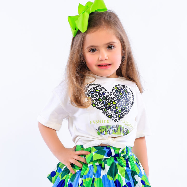Girls' Leopard Heart Graphic Print Knot T-Shirt