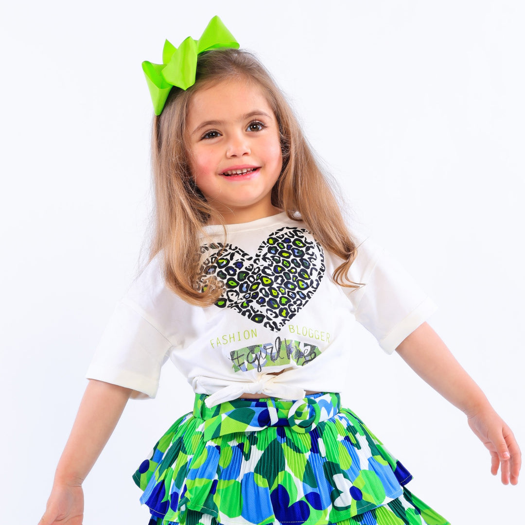 Girls' Leopard Heart Graphic Print Knot T-Shirt