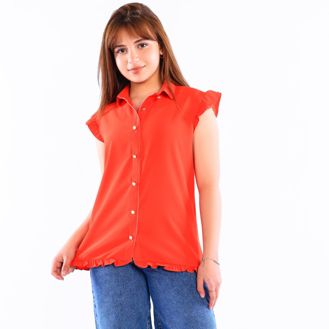 Girls' Ruffle-Sleeve Button-Down Chiffon Blouse
