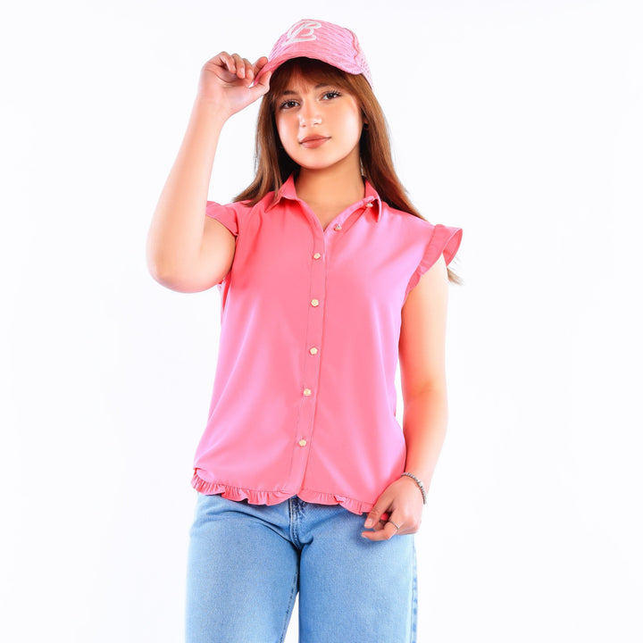 Girls' Ruffle-Sleeve Button-Down Chiffon Blouse