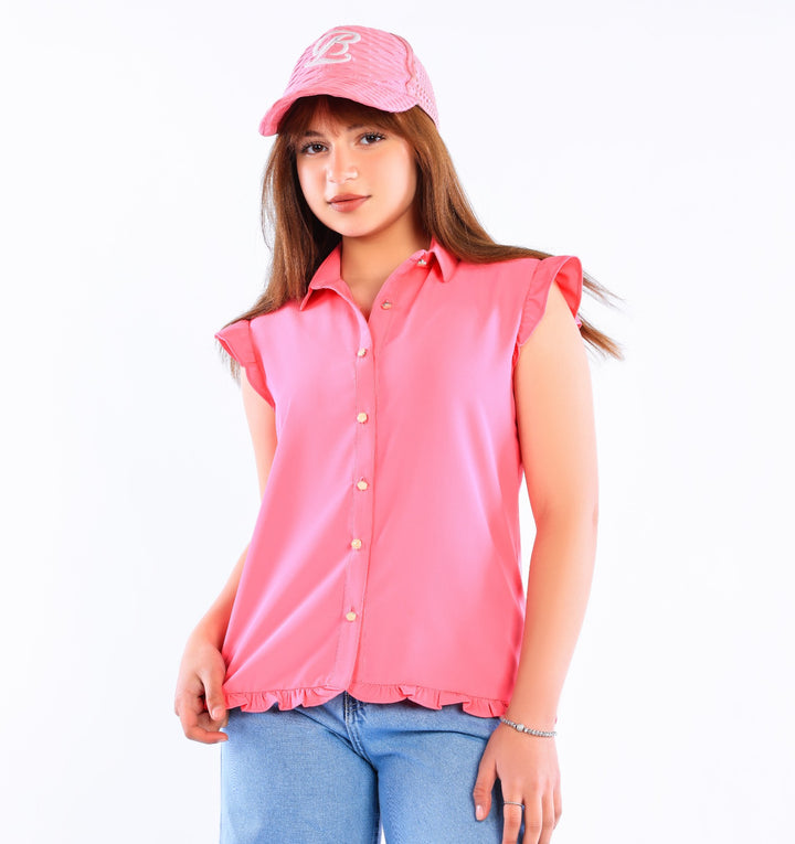 Girls' Ruffle-Sleeve Button-Down Chiffon Blouse
