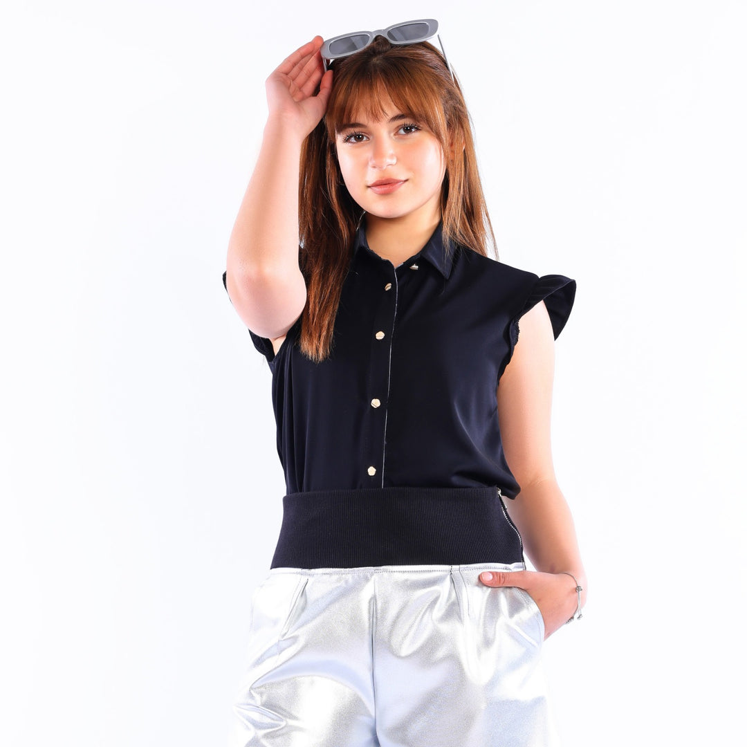 Girls' Ruffle-Sleeve Button-Down Chiffon Blouse