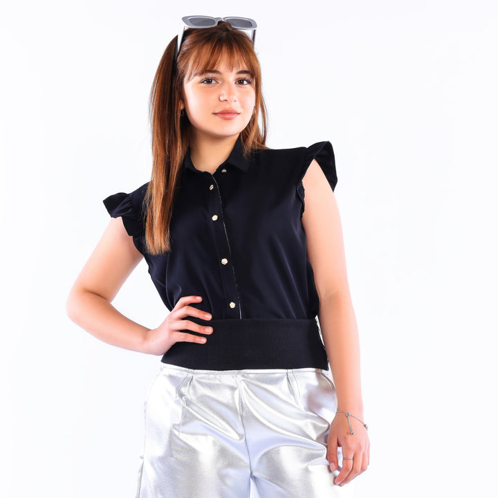 Girls' Ruffle-Sleeve Button-Down Chiffon Blouse