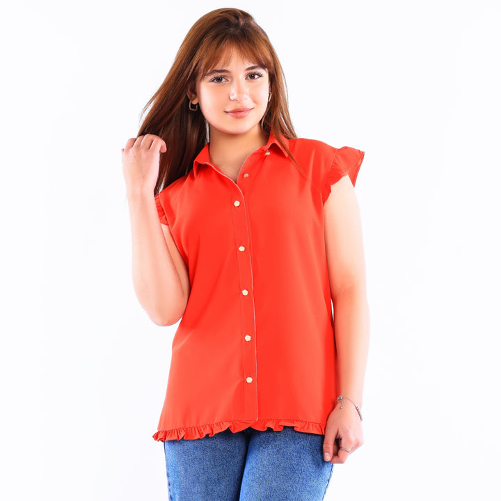 Girls' Ruffle-Sleeve Button-Down Chiffon Blouse