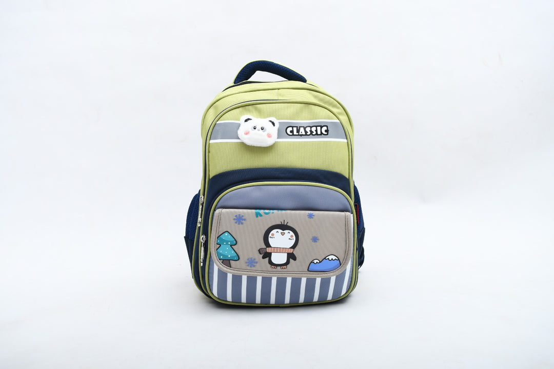 Cute Winter Penguin Kids School Backpack - Lime Green & Navy