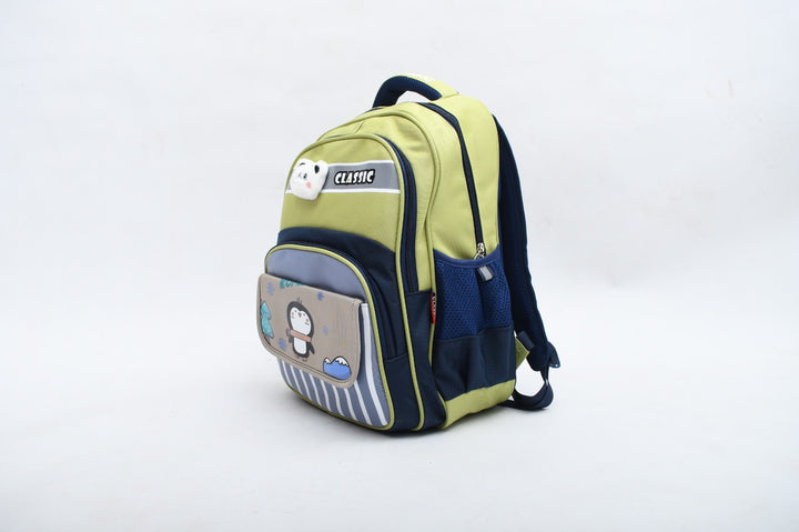 Cute Winter Penguin Kids School Backpack - Lime Green & Navy