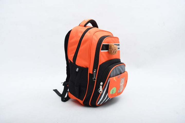 Cute Teddy Bear Print Kids School Backpack - Orange & Black