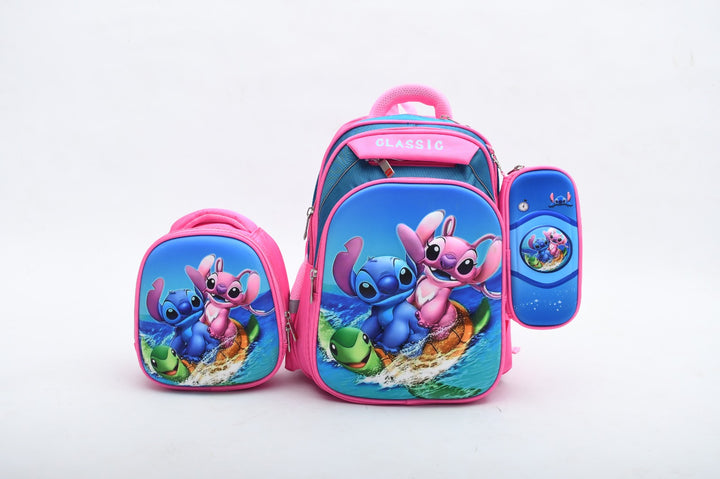 Cute Stitch & Angel 3-Piece School Backpack Set with Lunch Bag & Pencil Case