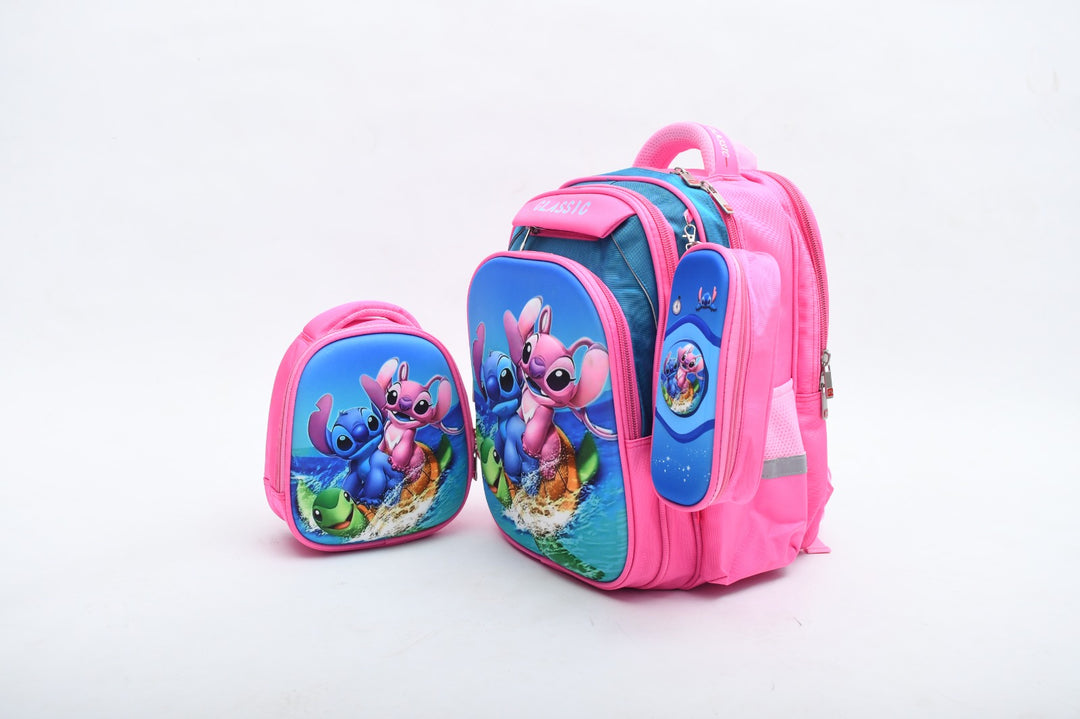Cute Stitch & Angel 3-Piece School Backpack Set with Lunch Bag & Pencil Case