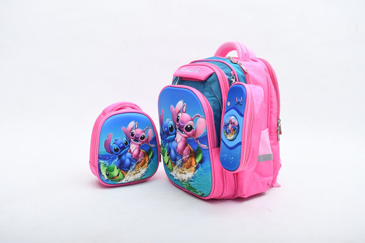 Cute Stitch & Angel 3-Piece School Backpack Set with Lunch Bag & Pencil Case