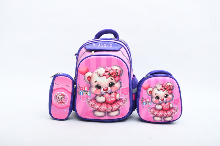 Cute Love Bear 3-Piece School Backpack Set with Lunch Bag & Pencil Case