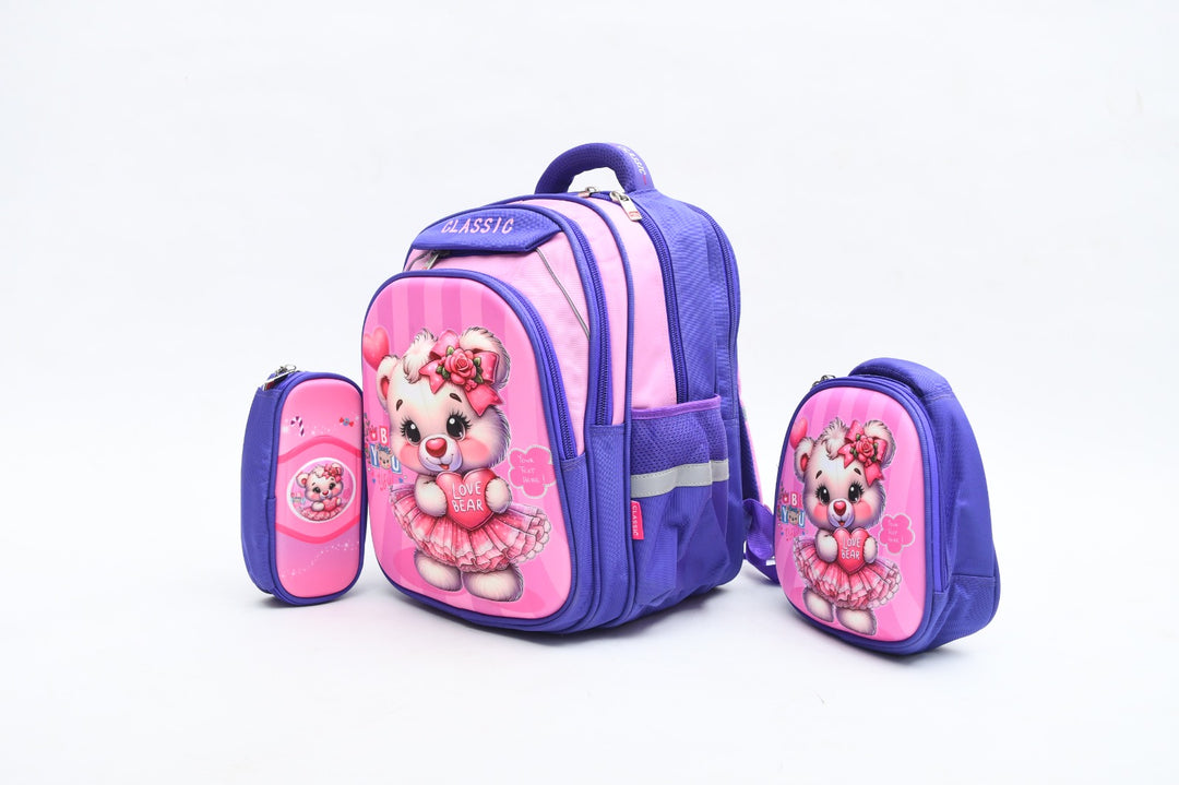 Cute Love Bear 3-Piece School Backpack Set with Lunch Bag & Pencil Case