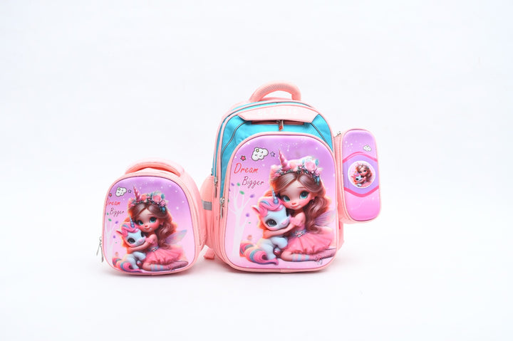 3D Embossed "Dream Bigger" Girls' Fantasy School Bag Combo Set