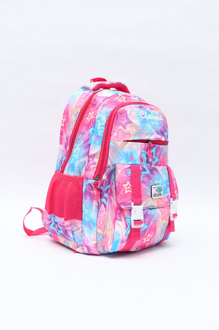Magical Pastel Star Print School Backpack with Front Buckles