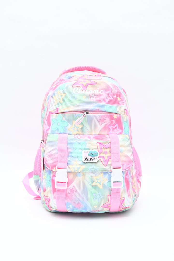 Magical Pastel Star Print School Backpack with Front Buckles