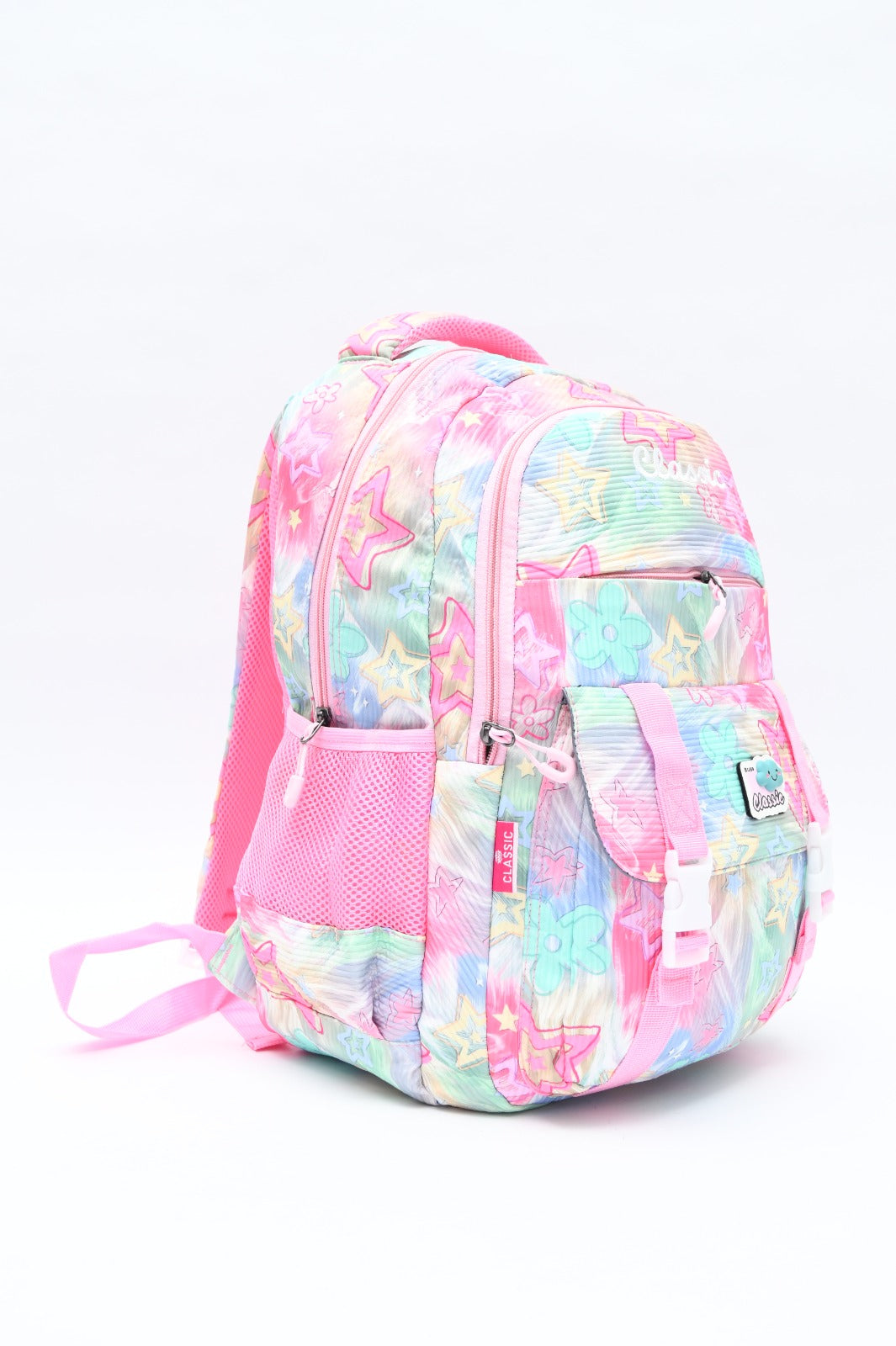 Magical Pastel Star Print School Backpack with Front Buckles