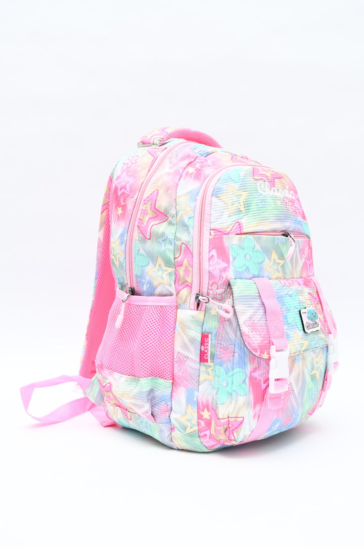 Magical Pastel Star Print School Backpack with Front Buckles
