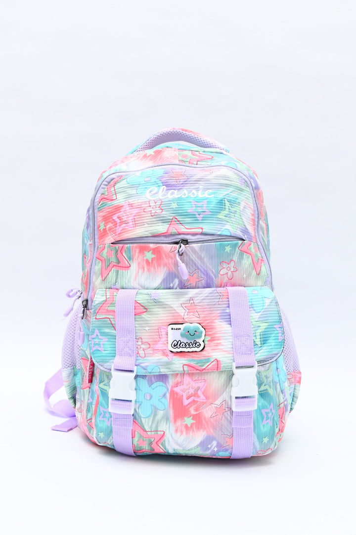 Magical Pastel Star Print School Backpack with Front Buckles