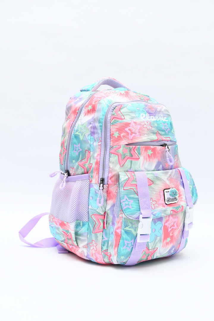 Magical Pastel Star Print School Backpack with Front Buckles