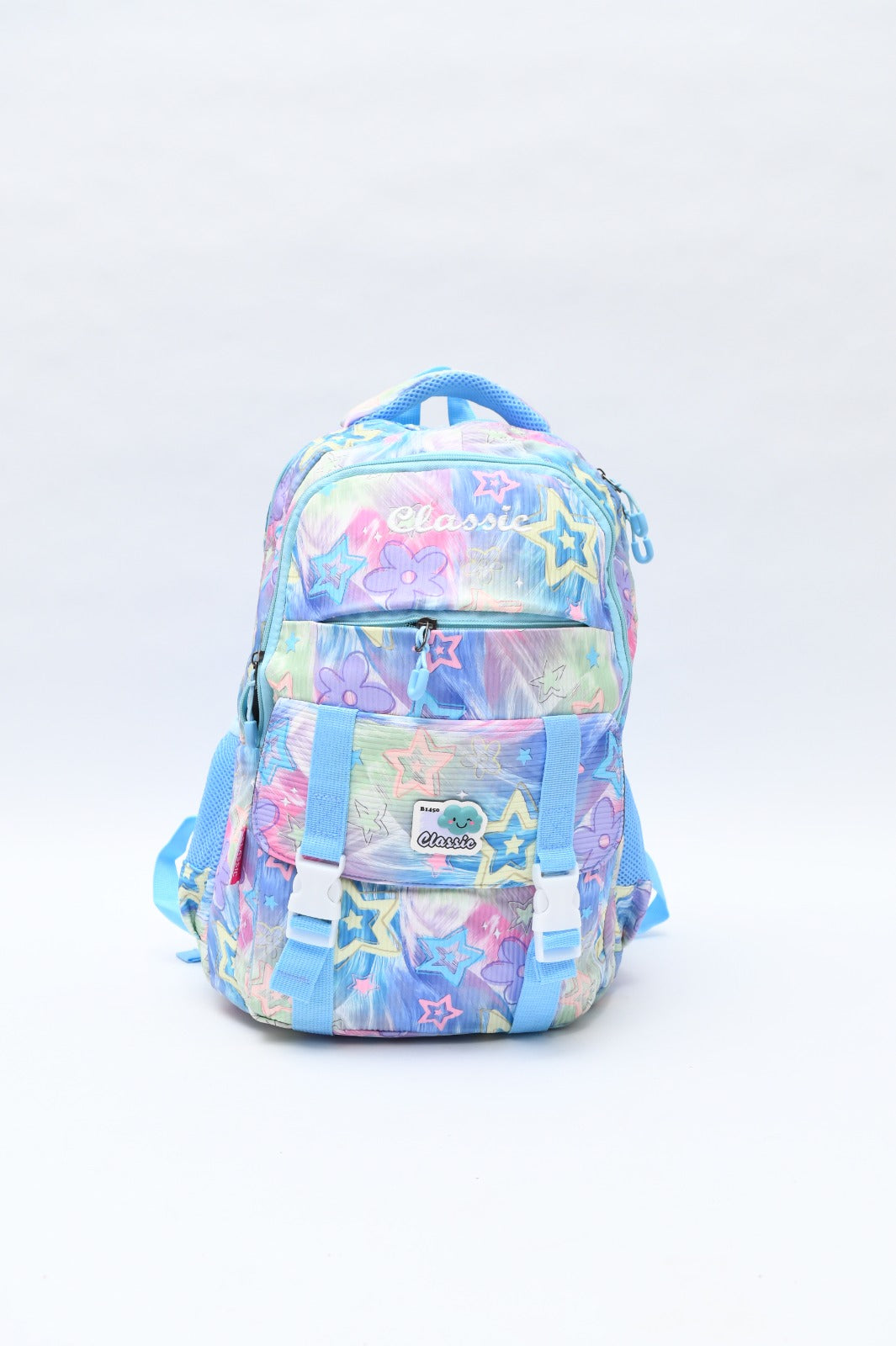 Magical Pastel Star Print School Backpack with Front Buckles