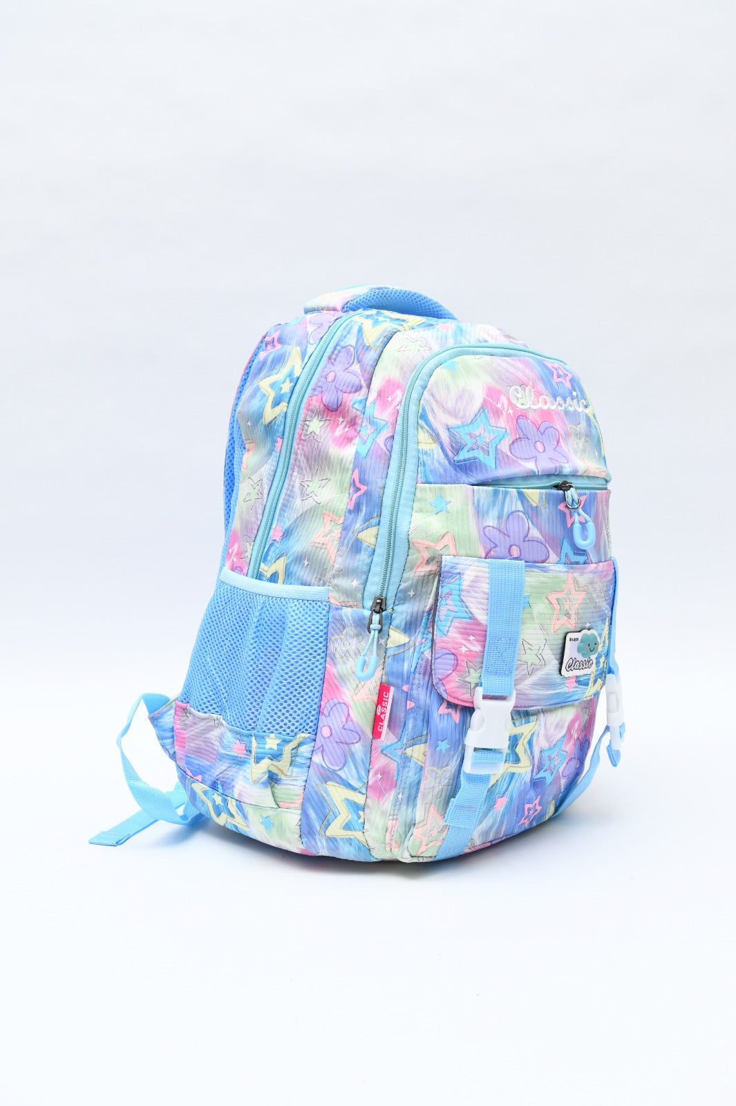 Magical Pastel Star Print School Backpack with Front Buckles