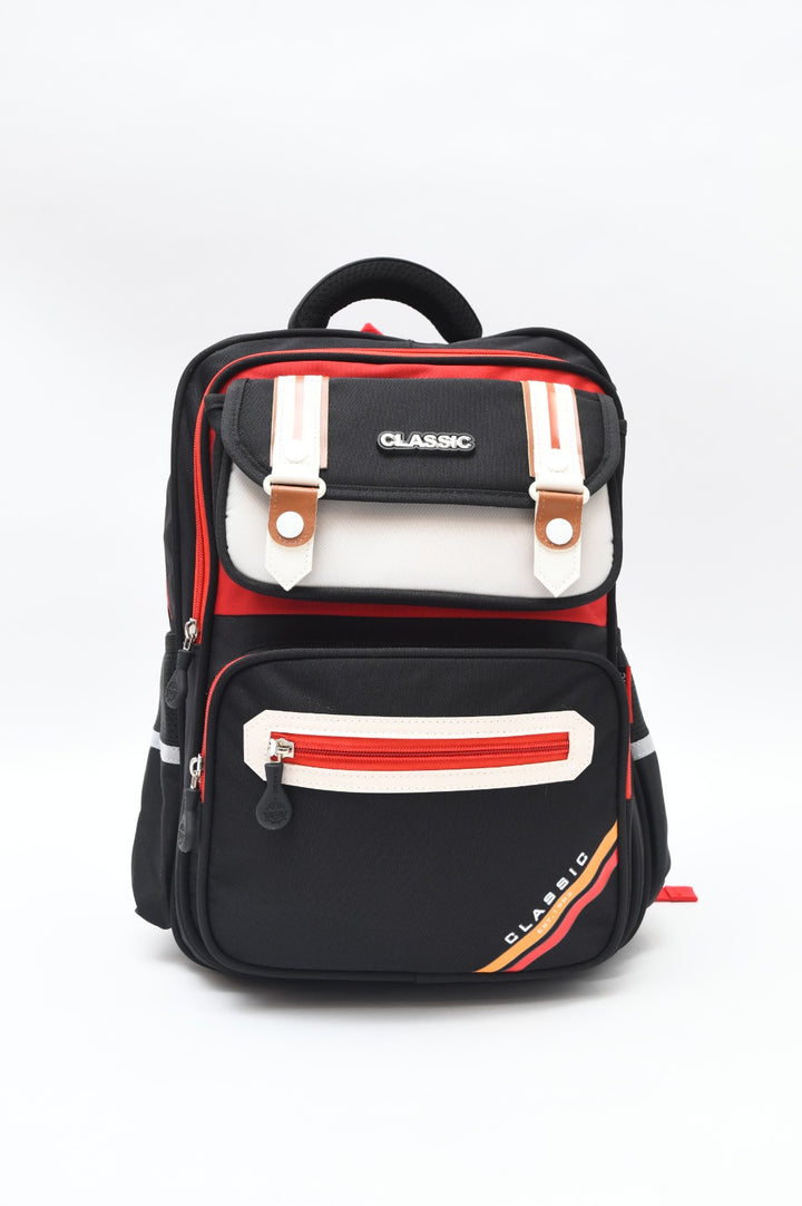 Classic Multi-Pocket School Backpack with Buckle Detail
