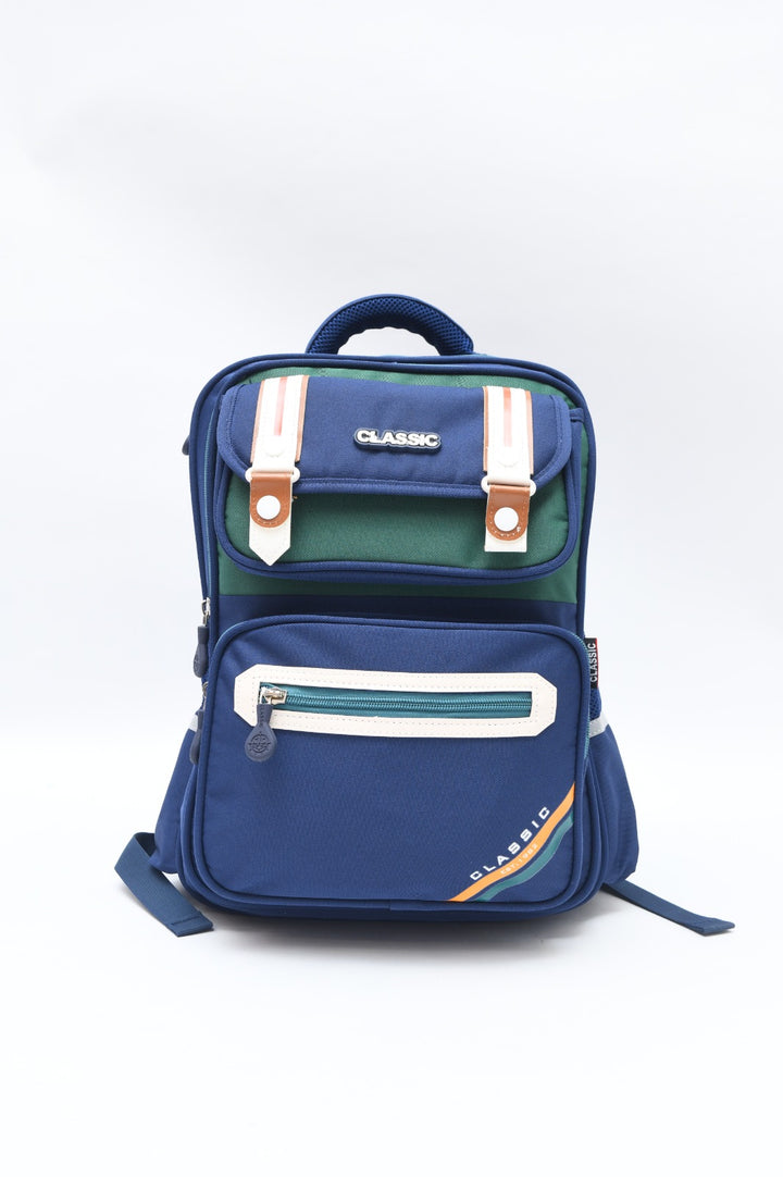 Classic Multi-Pocket School Backpack with Buckle Detail