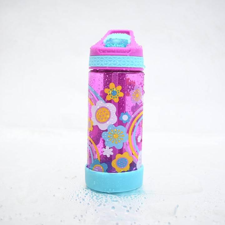 Floral Rainbow Kids Chiller Bottle with Silicone Boot & Freezer Stick (473 ML )