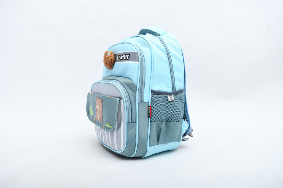 Cute Teddy Bear Print Kids School Backpack - Orange & Black