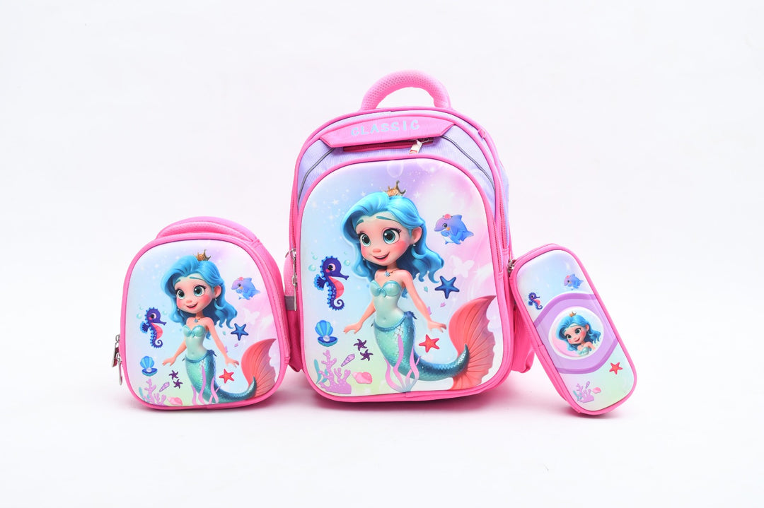 Magical Little Mermaid 3-Piece School Backpack Set with Lunch Bag & Pencil Case