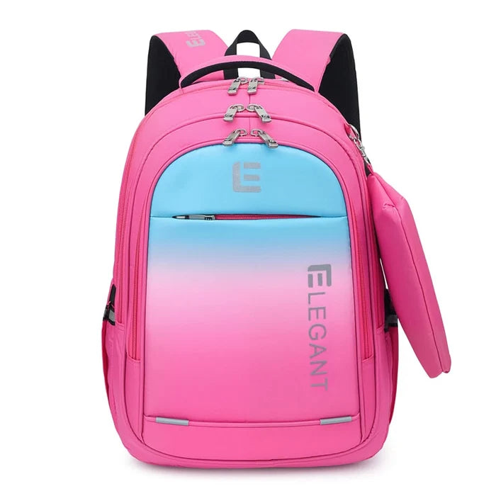Elegant Gradient Color School Backpack Set with Hanging Pencil Case & USB Port