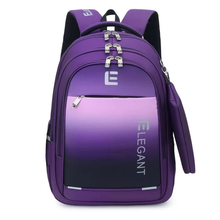 Elegant Gradient Color School Backpack Set with Hanging Pencil Case & USB Port