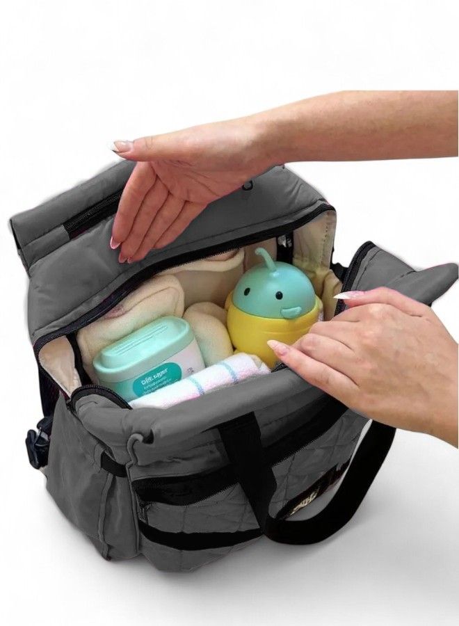 Quilted Multi-Functional Diaper Backpack with Changing Mat & Stroller Straps