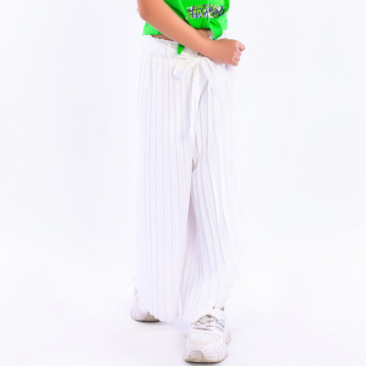 Girls' Pleated Wide-Leg Culottes with Self-Tie Belt