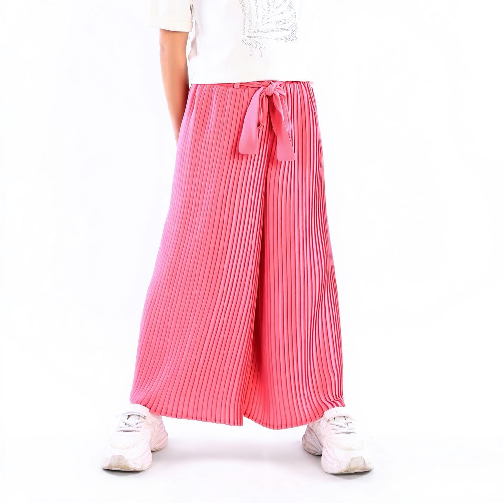 Girls' Pleated Wide-Leg Culottes with Self-Tie Belt