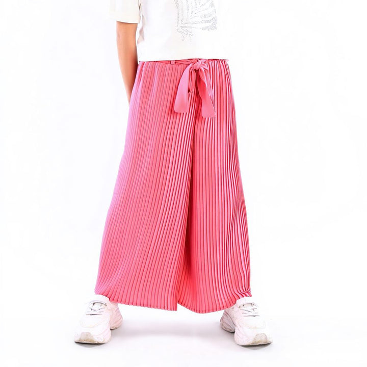 Girls' Pleated Wide-Leg Culottes with Self-Tie Belt
