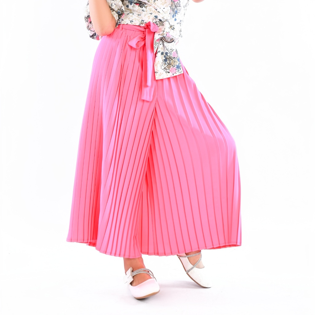 Girls' Pleated Wide-Leg Culottes with Self-Tie Belt
