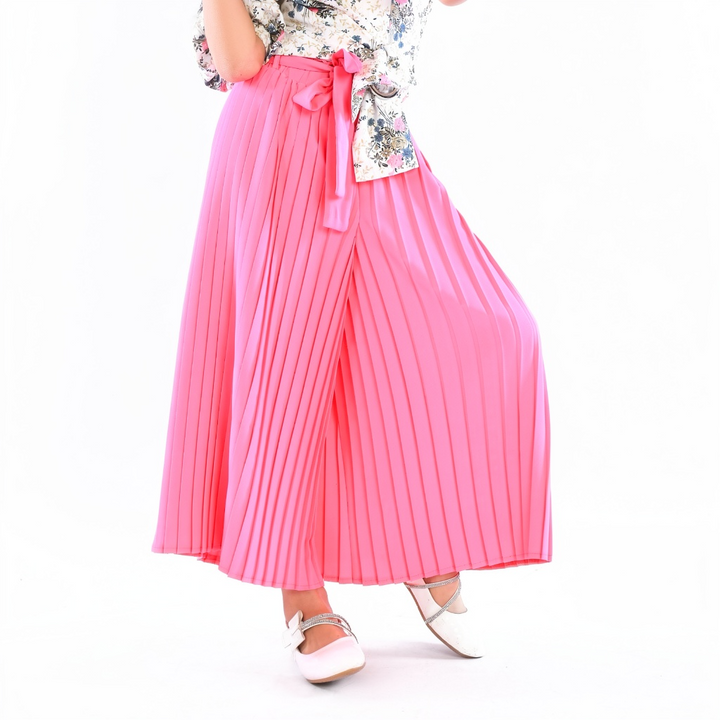 Girls' Pleated Wide-Leg Culottes with Self-Tie Belt