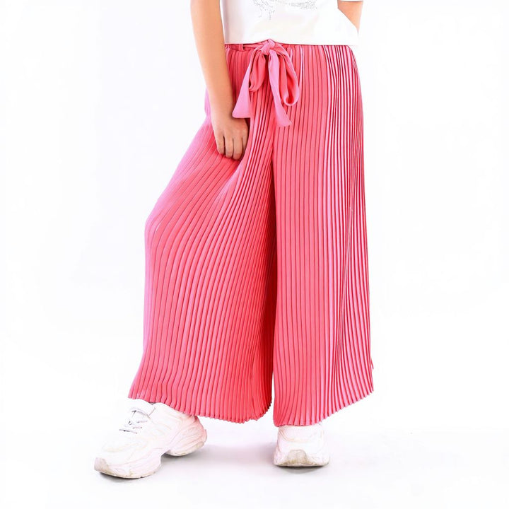 Girls' Pleated Wide-Leg Culottes with Self-Tie Belt